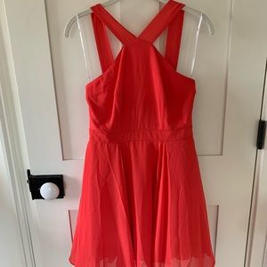 Lulus Coral Criss Cross Skater Dress